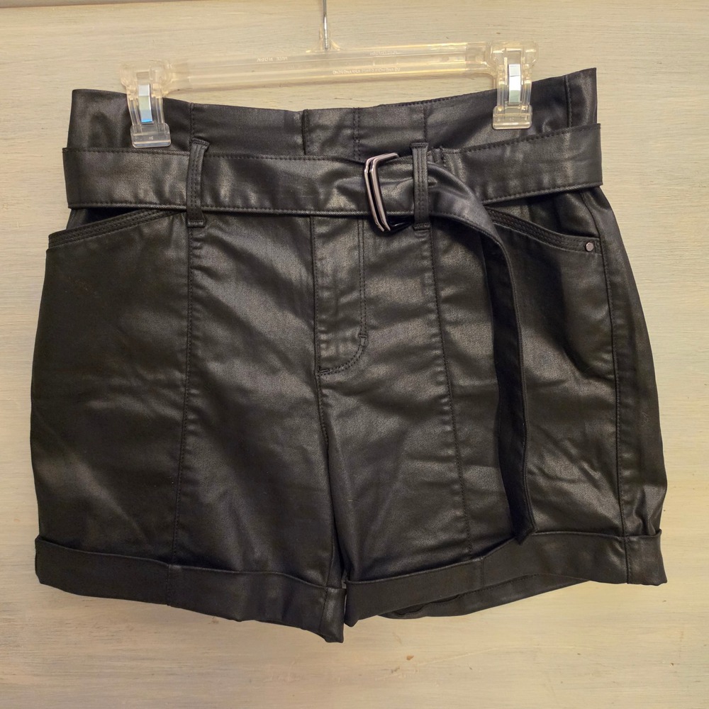 White House Black Market Black Faux Leather High Waist Shorts Size 4 GC